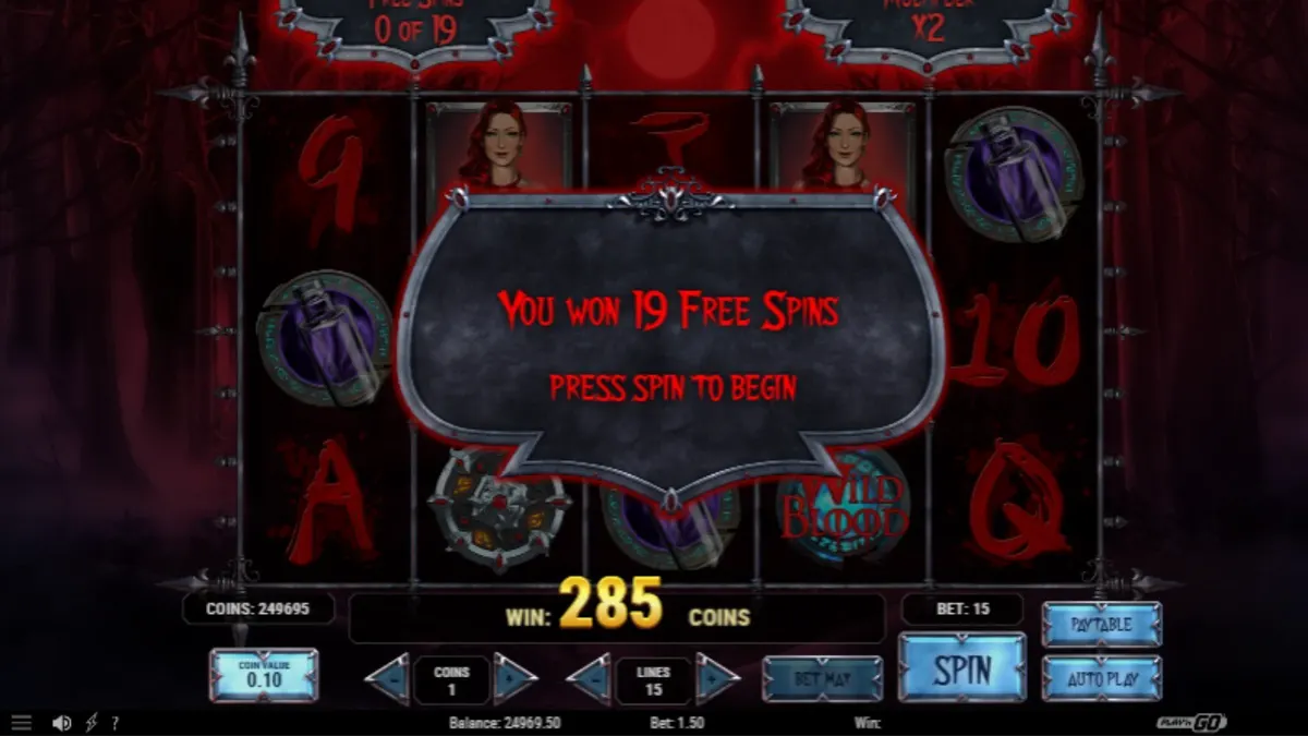 Tampilan visual slot Wild Blood dengan tema gotik vampir